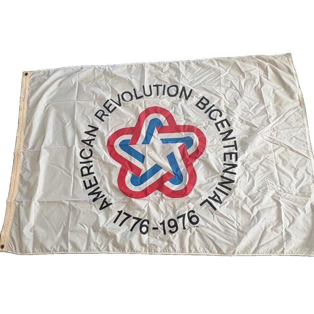 Vintage 1976 American Revolution Bicentennial Flag 4x6 Nylon Official Logo USA